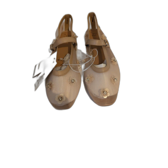 A New Day Mesh Flower Diamond Embellished Ballet Flats Beige 10 - Picture 1 of 5